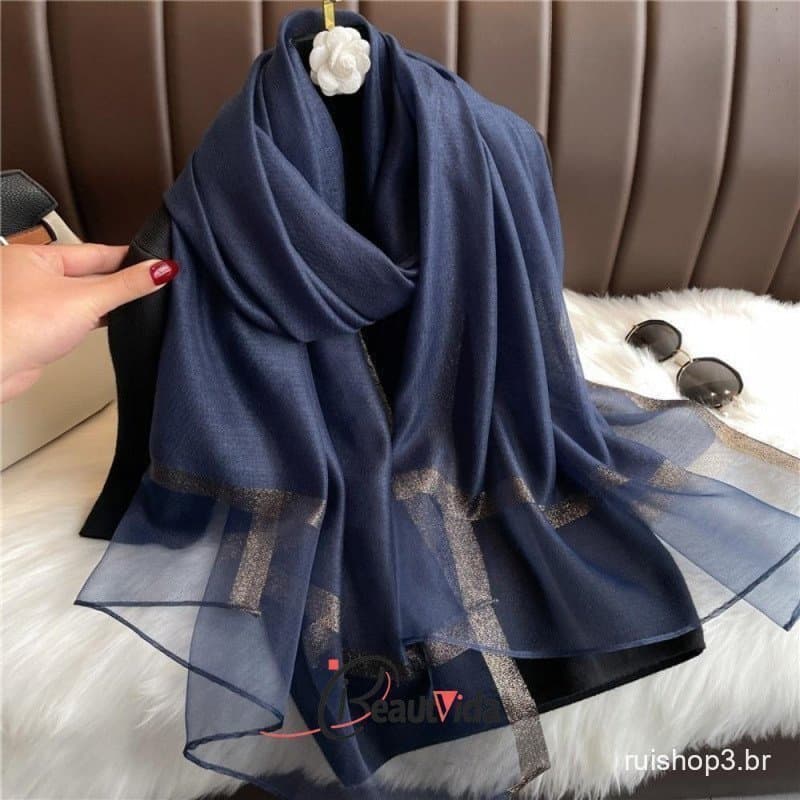 Lenço de Seda Luxuoso, Xales Hijab Finos e Grandes para Mulheres, Foulard de Cor Sólida, Proteção Solar Longa 49SE