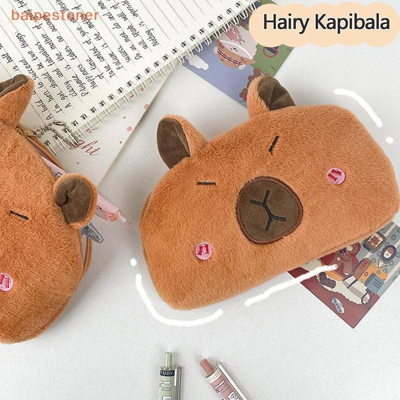 [baipestoner] Capara Estojo De Pelúcia Capivara De Desenho Animado Bolsa De Caneta De Grande Capacidade Armazenamento De