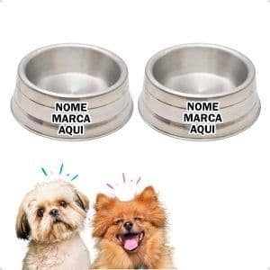 Comedouro Bebedouro inox aluminio Personalizado com nome marca logotipo empresa foto arte frase personalizada