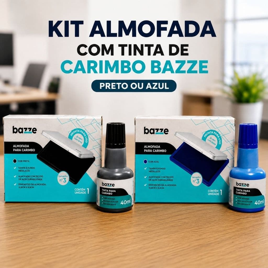Almofada Para Carimbo Nº3 + Tinta Para Carimbo 40ml Bazze Azul/Preto