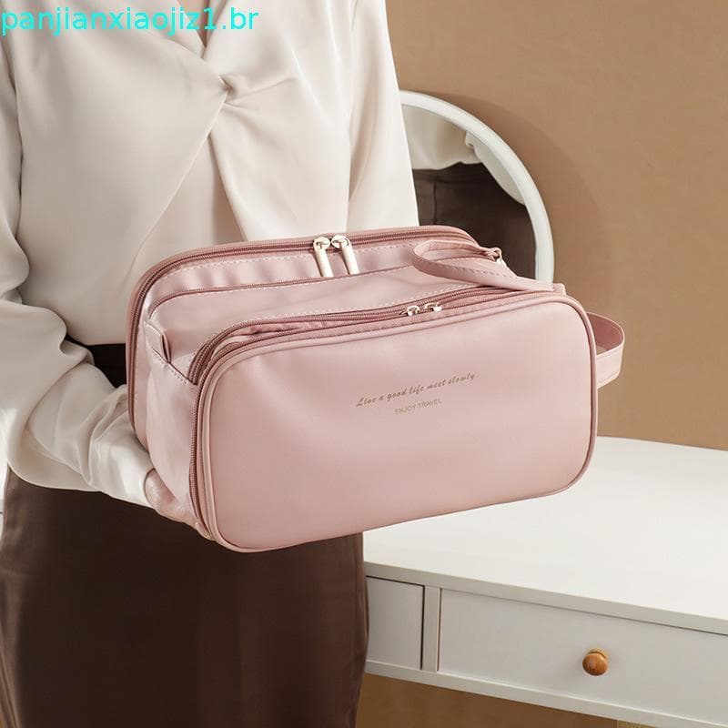 Bolsa cosmética de três camadas feminina divisória multicamadas de grande capacidade portátil para viagem de alta qualid