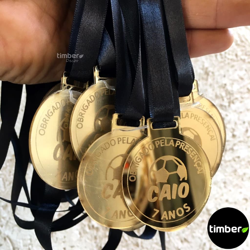 Medalha Personalizada de Acrílico Espelhado com Fita de Cetim (10 unidades)