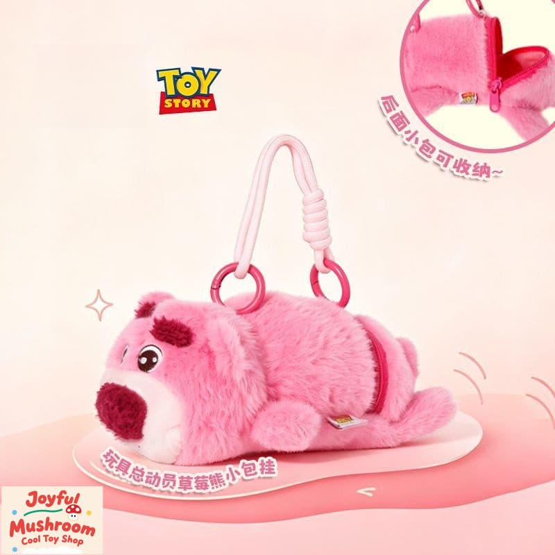 Autêntico] Lindo Pingente de Pelúcia Urso Morango, Boneco Criativo e Adorável, Bolsa de Armazenamento, Merchandise de An