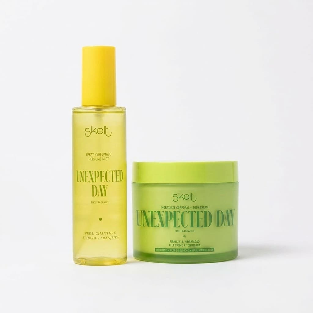 Kit Skelt Unexpected Day Hidratante Corporal Spray Perfumado Body Splash Pele Firme Pera E Chantilly
