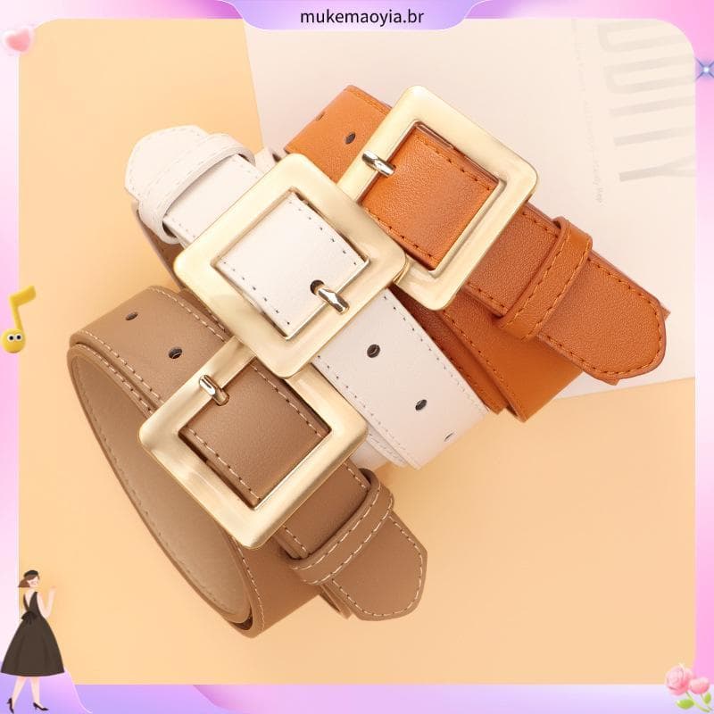 Mulheres E # 39cinto Fashion Elast ic Com Fivela Dourada , Cintura Larga , Vestido , Casaco Selo