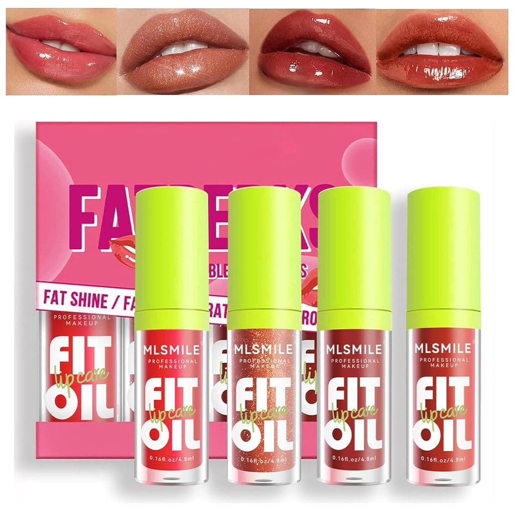 Óleo Labial em 4 Cores, Brilho Labial Hidratante, Óleo Volumizador com Aplicador de Cabeça Grande, Brilho Labial
