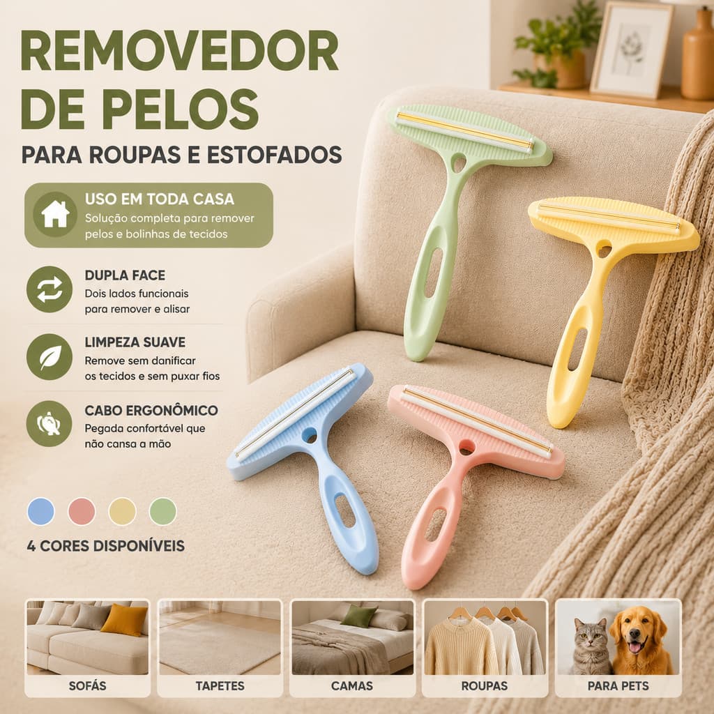 Removedor de Bolinhas Escova Manual Tira Fiapos e Pelos de Roupas Sofá Paletó Tapetes Tecidos Dupla Face Reutilizável