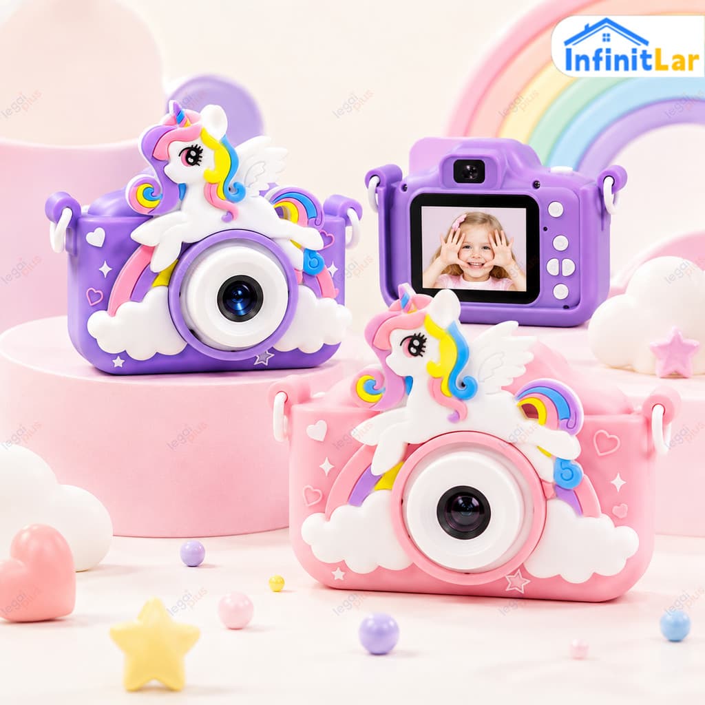 Mini Câmera Infantil Recarregável com Capa Protetora, HD para Fotos, Gravação de Vídeos e Filmagens