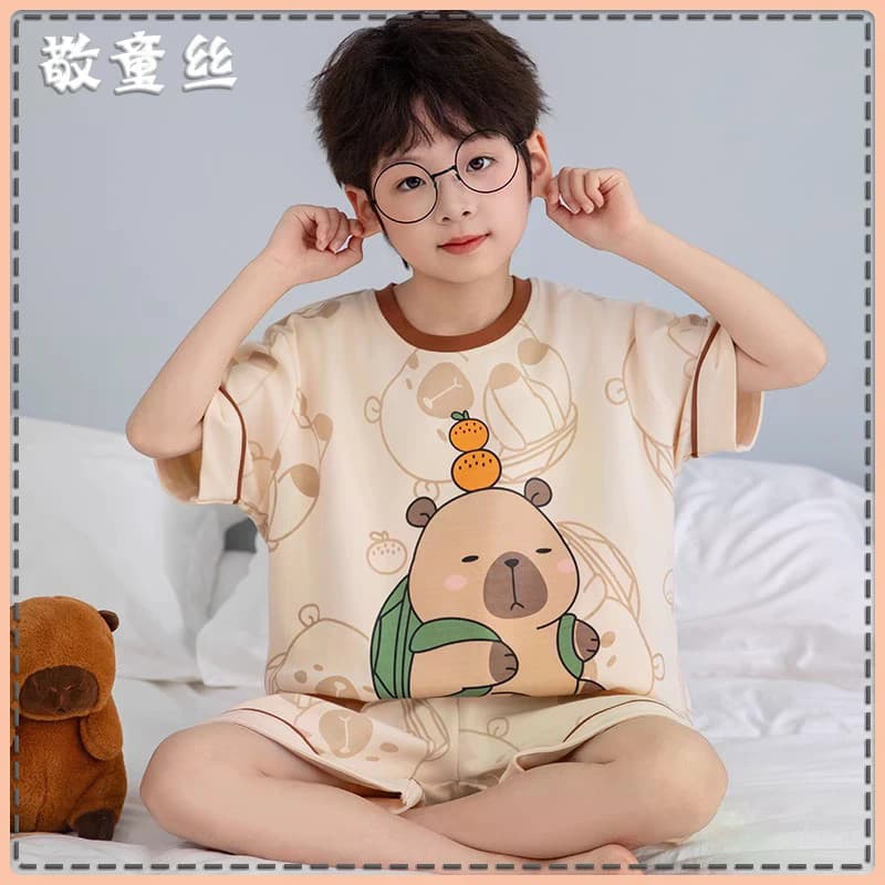 [JTZ] Verão novo estilo meninos meninas desenho animado Kapibara Shorts de manga curta conjunto de pijama, YZ