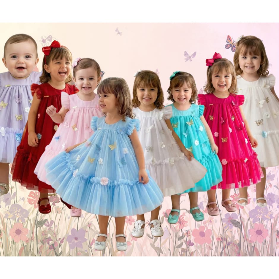 BRINDE FAIXE DE CABELO - Vestido Vila Lele Jardim das Borboletas Baby Liz Jardim Encantado