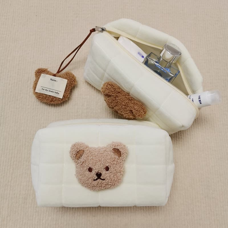 Versão coreana ins estilo bordado urso flanela esponja acolchoado lápis caso jardim de infância bebê papelaria saco de a