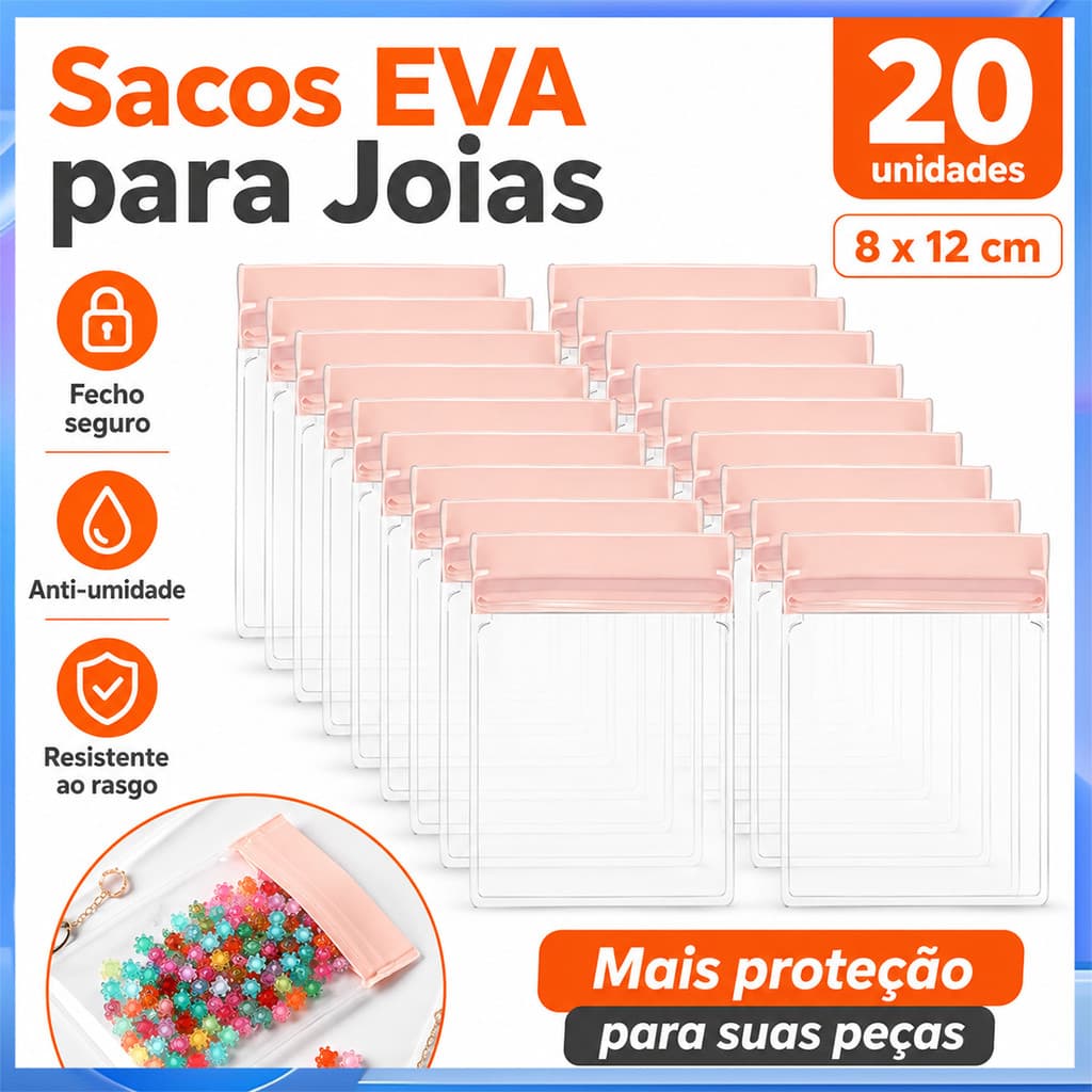 20 sacos selados transparentes para armazenamento de joias, resistentes a rasgos, à prova de umidade, brincos, colar, ba