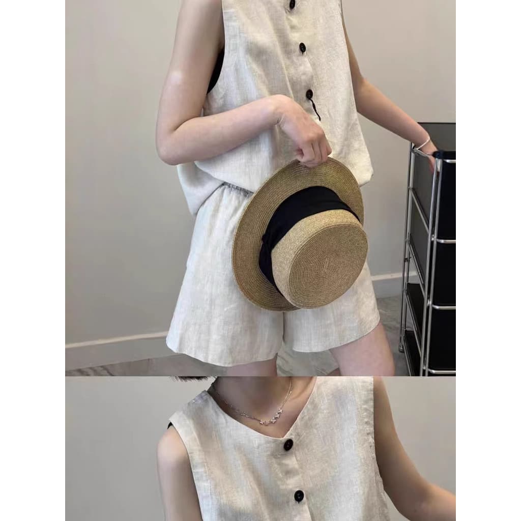 2026 novo estilo terno de linho feminino verão High-End sem mangas colete superior Shorts casuais algodão linho terno de
