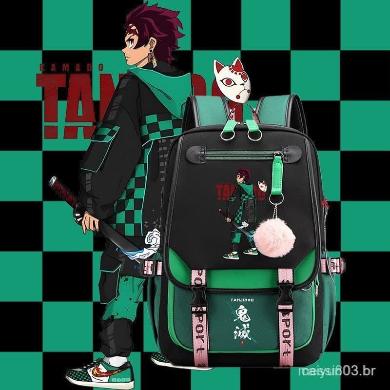 Mochila Temática Demon Slayer Japonesa, Grande Capacidade, para Adolescentes e Estudantes, Mochila Escolar, Interface US