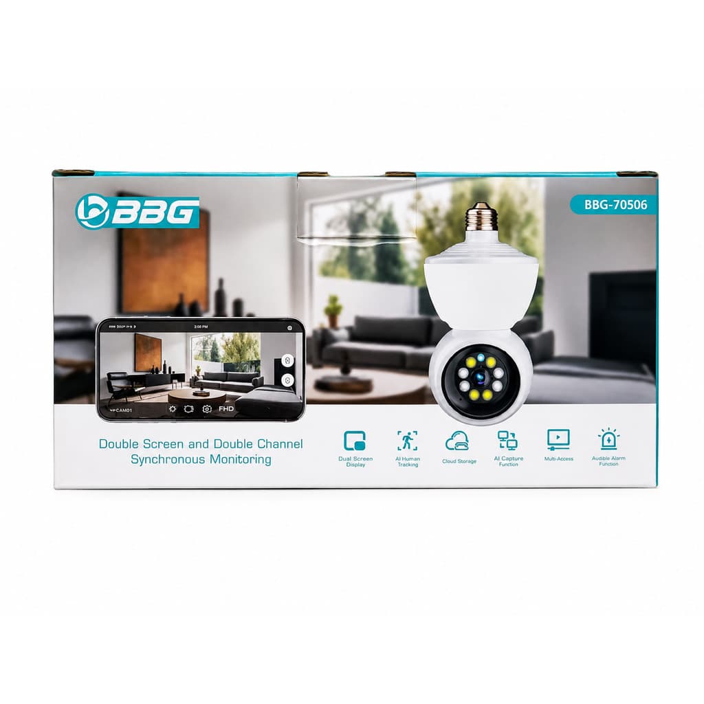 Câmera de Segurança Lâmpada 360° BBG-70506 Full HD Wi-Fi Visão Noturna Áudio Bidirecional Monitoramento pelo Celular