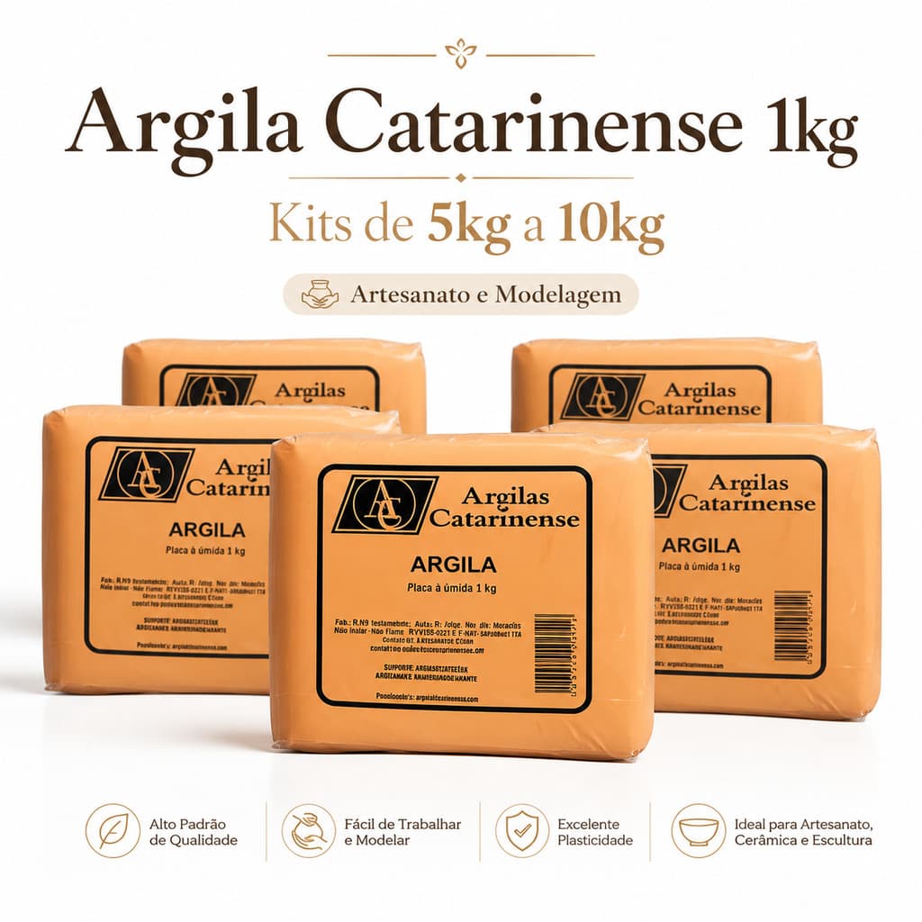 Kit 5 a 10 Argilas Naturais 1kg Catarinense para Artesanato Escultura Cerâmica e Arranjos Florais Escolar Vasos