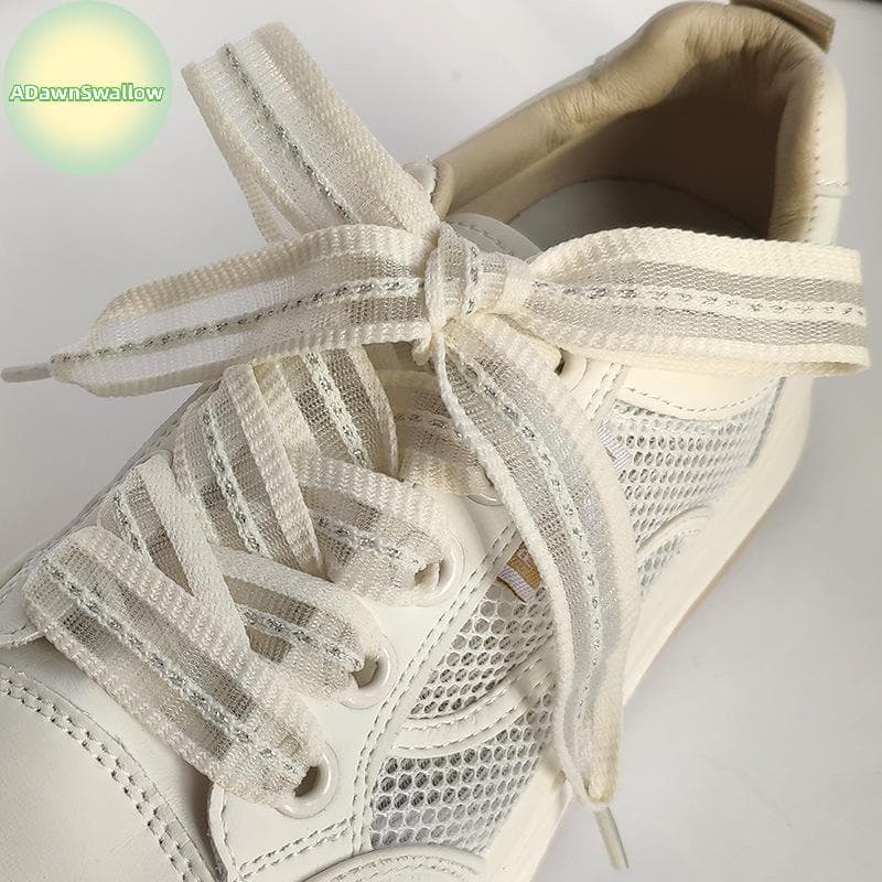 ADS 2cm Arco Largo Cadarços Planos Peixe Seda Transparente Listrado Tênis Bla Sapatos De Treinamento Esportivo Casuais B