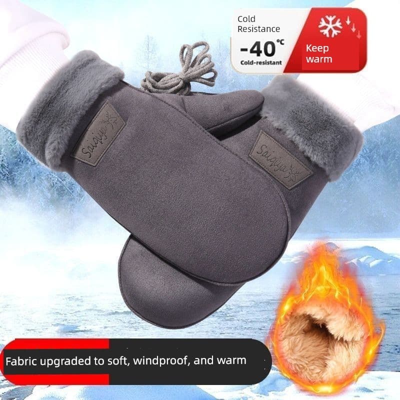 Inverno ao ar livre luvas à prova de frio feminino engrossado velo-velo quente ciclismo veículo elétrico algodão abafado