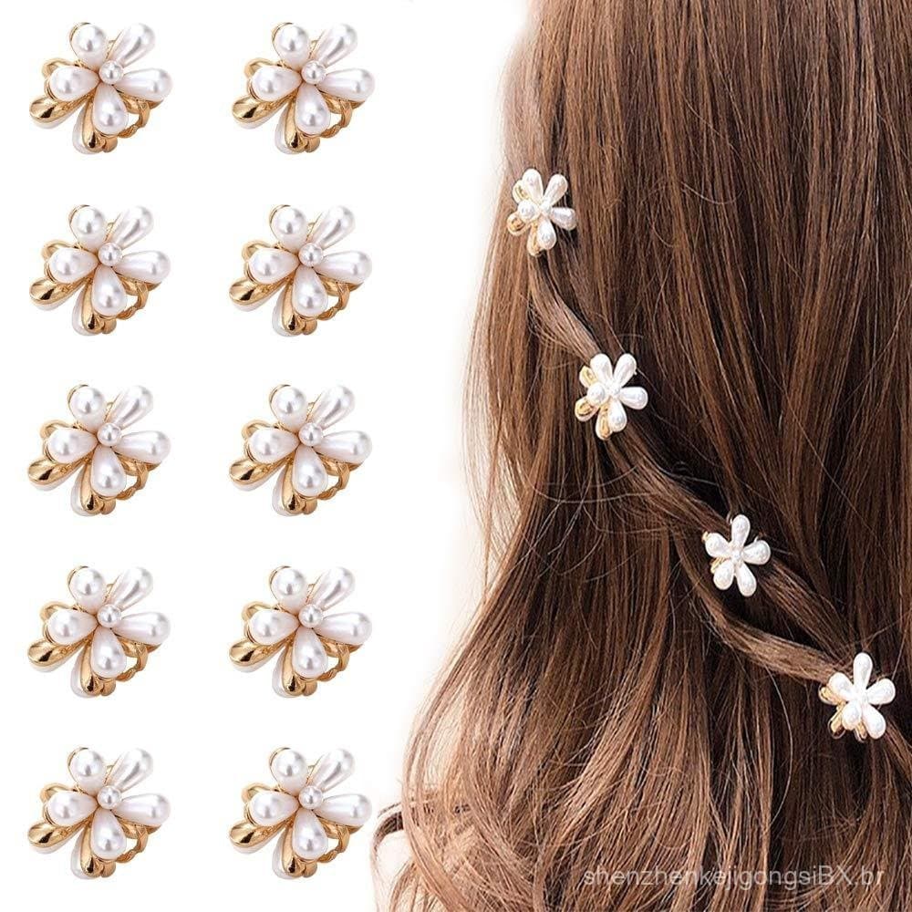 Mini Presilhas de Cabelo com Pérolas para Mulheres e Meninas, 10 Peças de Presilhas de Cabelo com Pérolas Artificiais, P