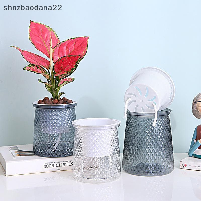 [Shnzd] Mini Vaso De Flores Com Rega Automática Para Tanque De Peixes Vasos De Plantas De Plástico Transparente Planta D
