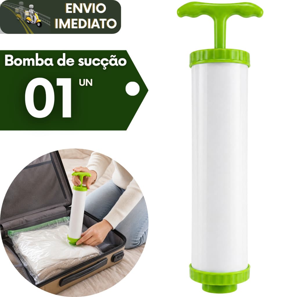 Bomba Extrator de Sucção Manual Portátil para Saco a Vácuo Tira Ar Organizador de Roupas Mala Viagem
