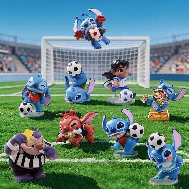 [Autêntico] Estatueta Criativa da Série Copa do Mundo do Stitch, Ornamento de Mesa, Stitch Fofo Jogando Futebol, Modelo