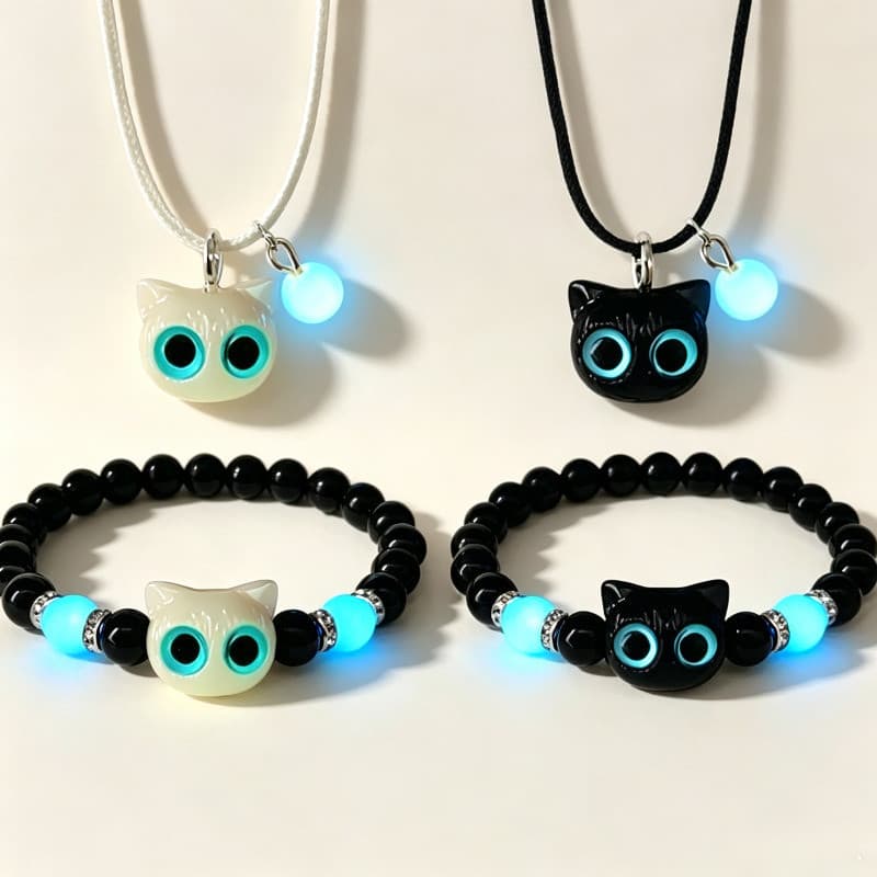 Gato Luz Da Noite Pulseira Casal Amigos Estudantes Bonito Artesanal Colar Brilhante Jóias Simples Charme