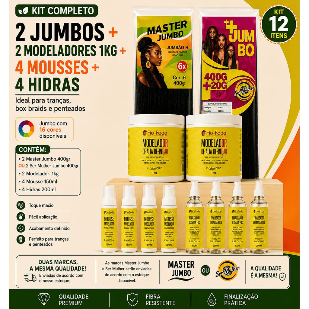 Kit 2 Jumbos 400g + 2 Pomadas 1kg + 4 Mousses 150ml + 4 Hidras Fio de Fadas
