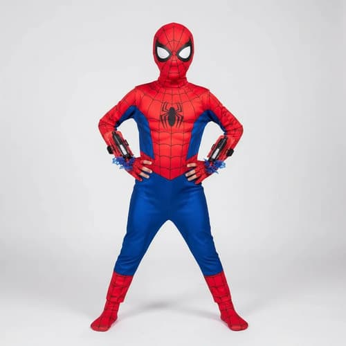 Fantasia Homem Aranha Com Máscara Pano COMPLETA PREMIUM + 2 Luvas Com Dardos