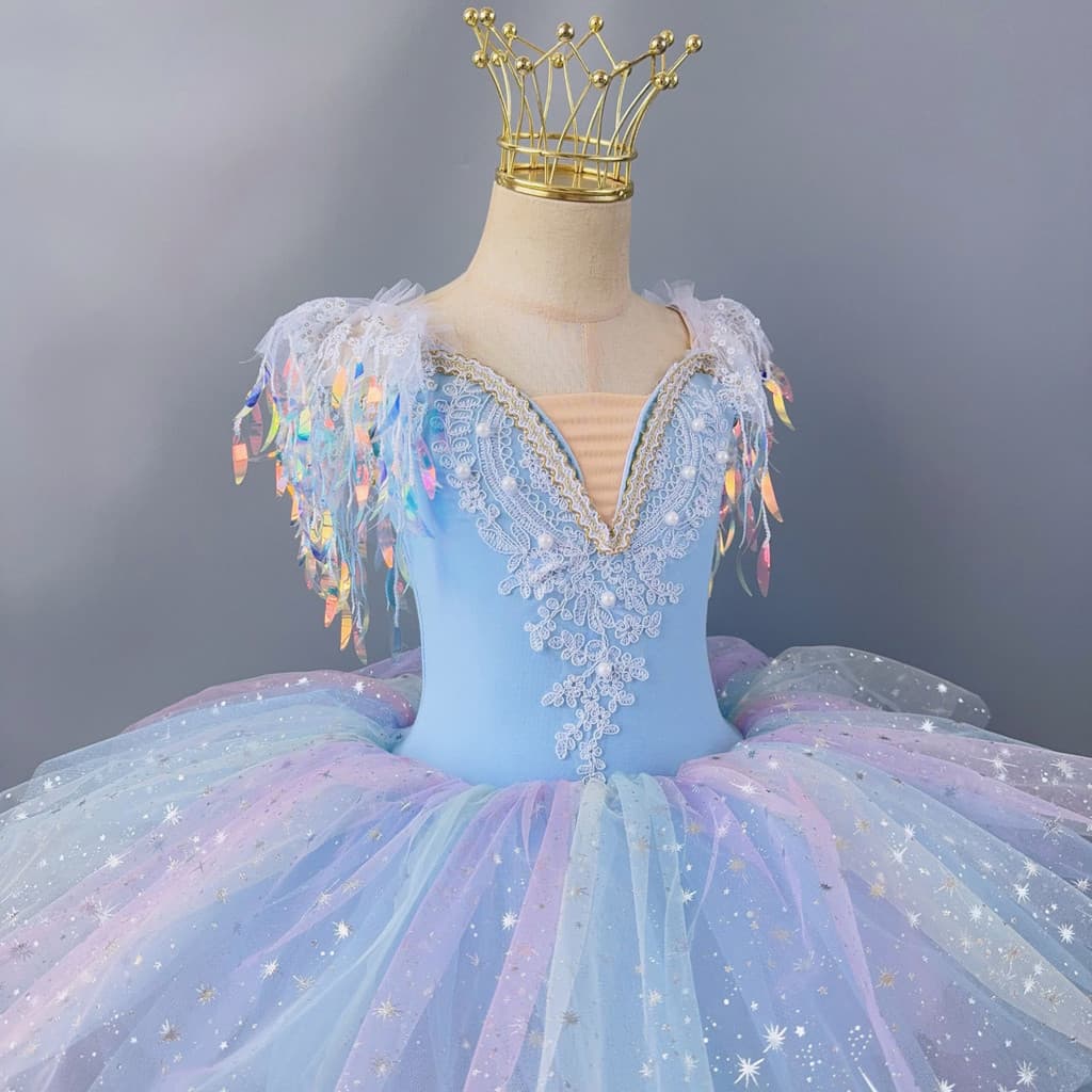 [WDF] Fantasia de performance de saia de balé de tecido de gaze macia para meninas, fantasia de performance de saia de g