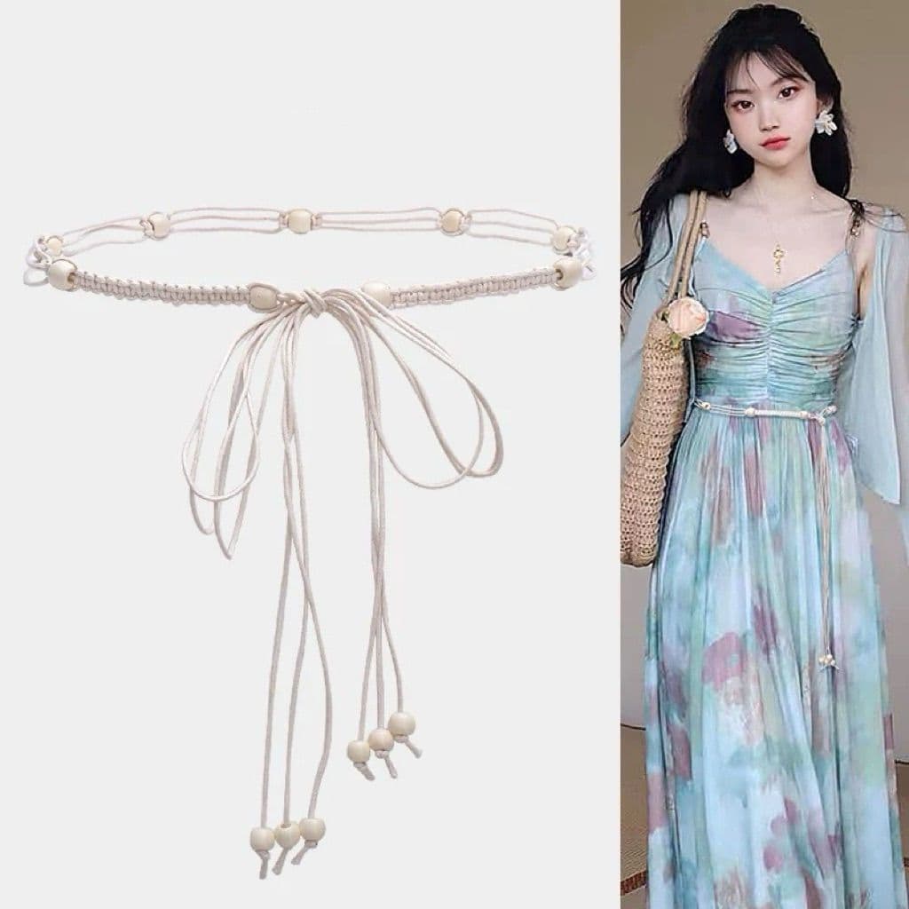 Acessórios de corrente de cintura feminino estilo étnico boêmio com saia verão tecido cintura corda cinto vestido decora