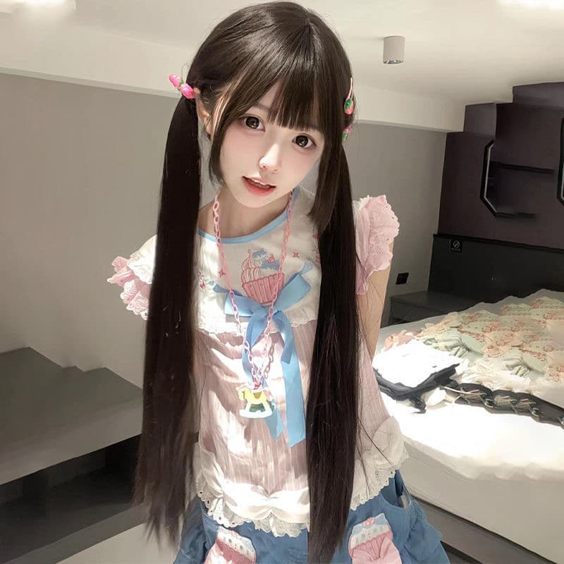 Peruca feminina natural preta suave com costeletas, 85cm de comprimento, lisa com franja bem definida, estilo para cobri