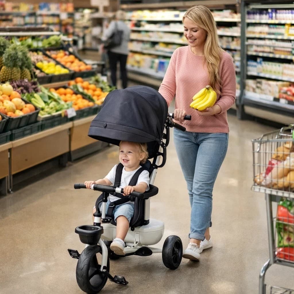 Triciclo Bebe Empurrador Cesta Protecao Sol Passeio Conforto Seguranca Carrinho