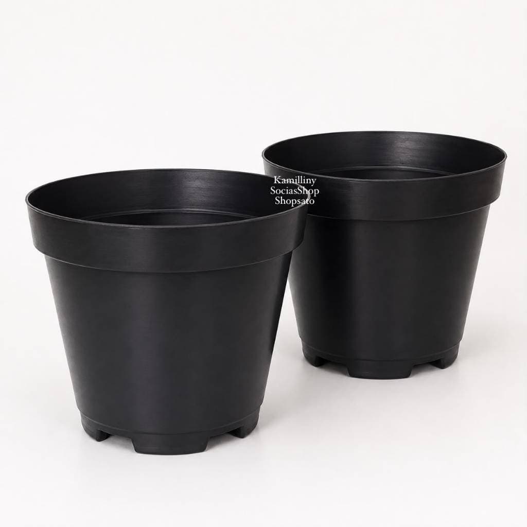 Kit 2 Vasos Vaso Pote Grande Plástico Preto Redondo Para Plantas Rosa Plantas