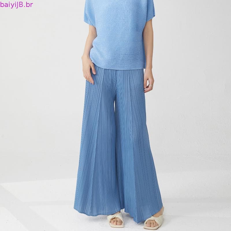 Calça perna larga cintura alta primavera verão, cintura elástica flare casual