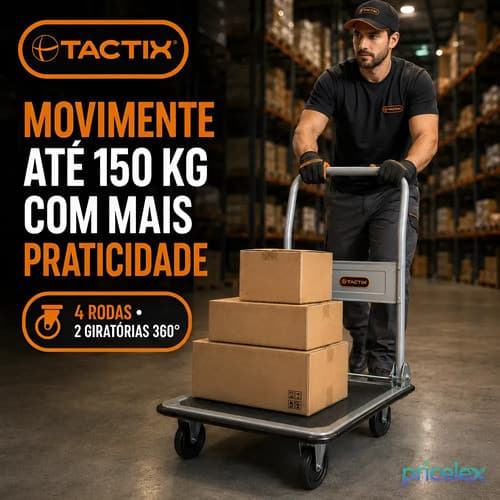 Carrinho Plataforma Dobrável 150kg Transporte Profissional Cinza