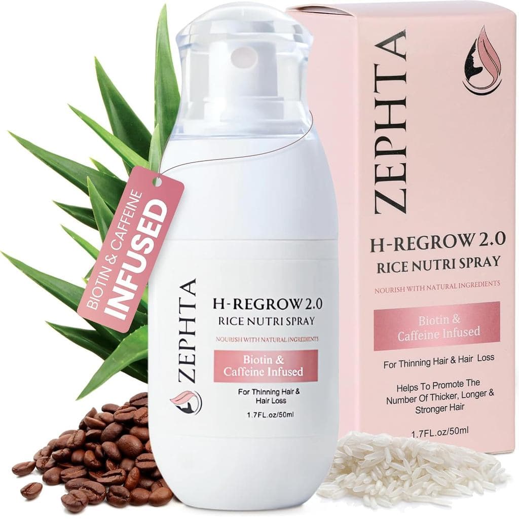 Spray para Crescimento Capilar Zephta H-Regrow - Contém água de arroz, biotina, aloe vera, cafeína e gengibre - Produto