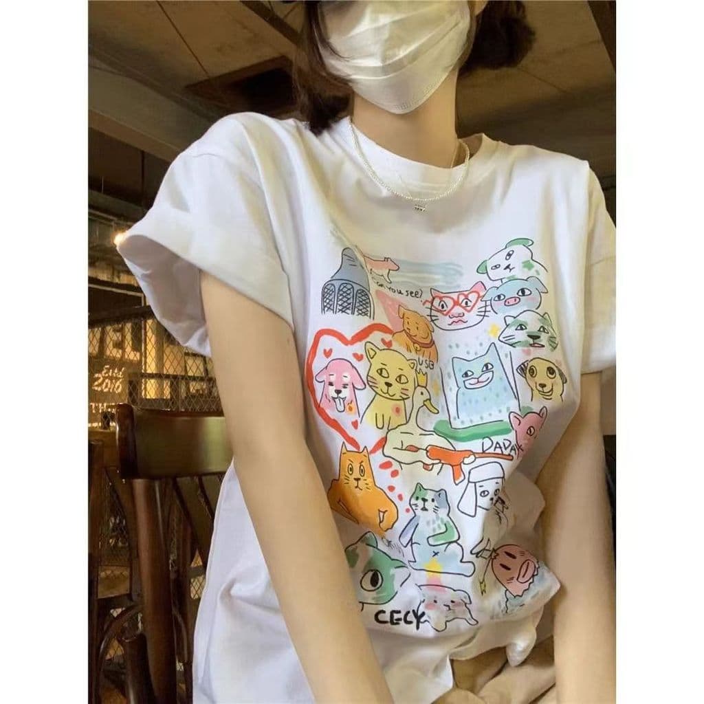 Produtos em estoque pronto entrega no mesmo dia algodão pesado manga curta camiseta feminina verão novo estilo estudante