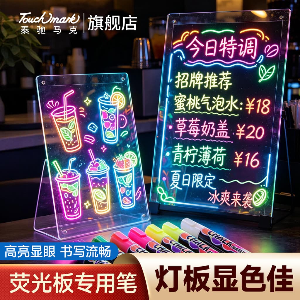 Caneta dedicada para placa fluorescente LED de alta capacidade, personagem luminoso eletrônico, marcador de quadro branc