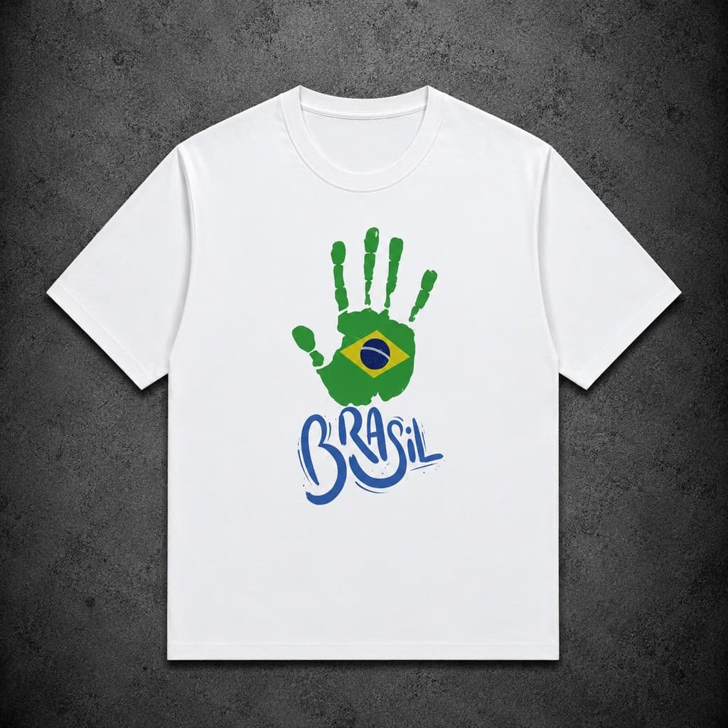 Camiseta Brasil Mão com Bandeira Patriótica Estilo Casual Algodão Camisa Streetwear Unissex