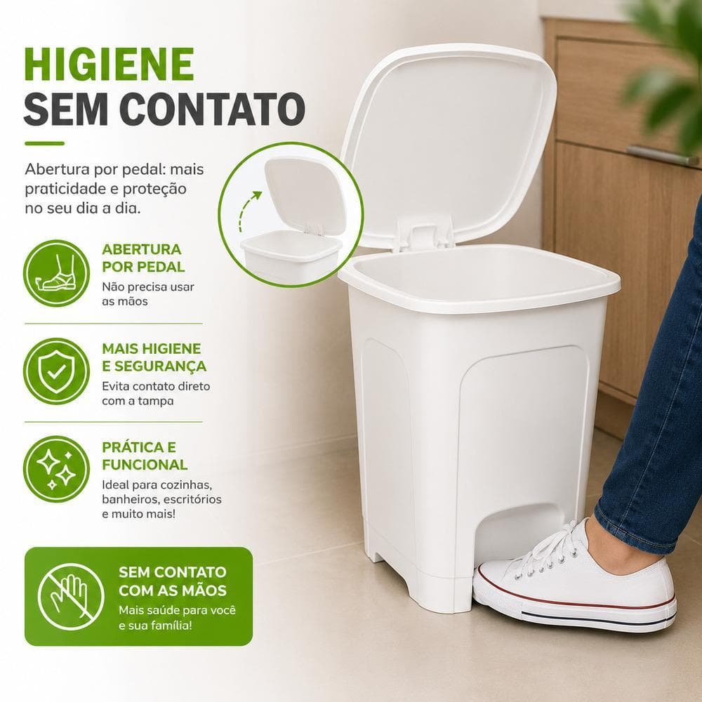 Lixeira com Pedal 16 Litros Branca com Tampa Cesto de Lixo Cozinha Banheiro Escritório Quarto Bebê Resistente Multiuso