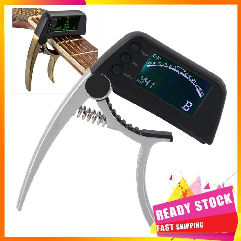 Gfgfgfgg Afinador de capo de guitarra 2 em 1, clipe e tela LCD grande, ajuste preciso para baixo acústico, ukulele,