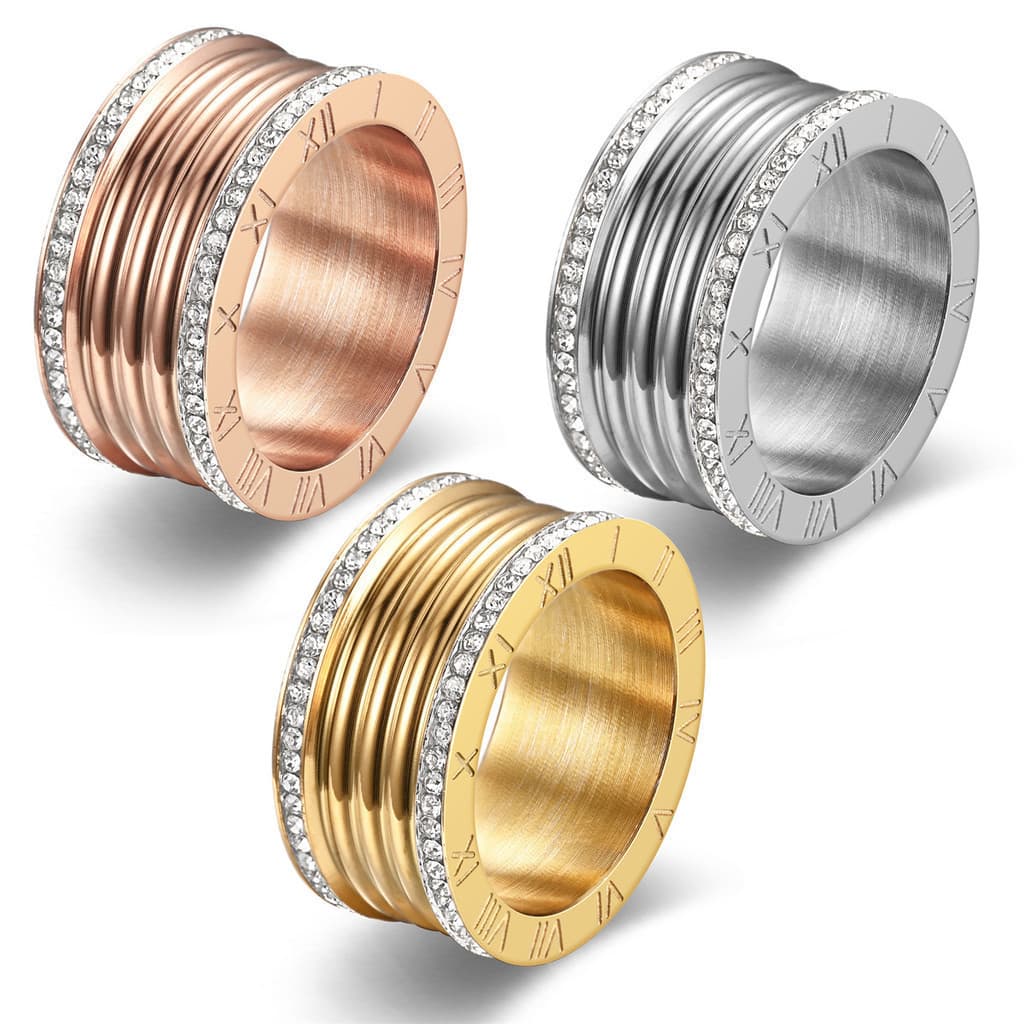 Anel romano de diamante para homens e mulheres, versão de 12mm de largura, anel de casal, anel de casamento romano HLKH