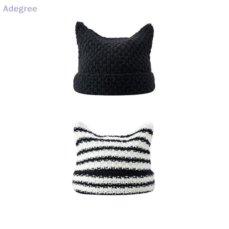 Adegree Bonito Orelha Gorro Crochê Chapéus Para Mulheres Menina Malha Y2K Listrado Inverno Quente Solto Ajuste Artesanal
