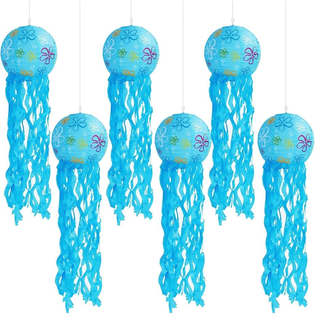 6 PCS Decorações de Festa de Aniversário com Tema de Desenhos Animados, Lanternas de Papel em Forma de Água-Viva de 8 Po