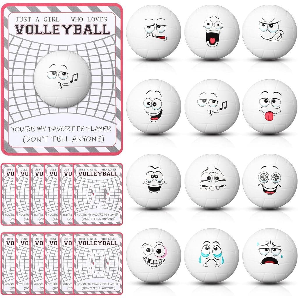 Presentes de Vôlei para Equipes, Conjunto de 12 Bolas de Vôlei Anti-estresse com Rostos Engraçados e Cartões Inspiradore