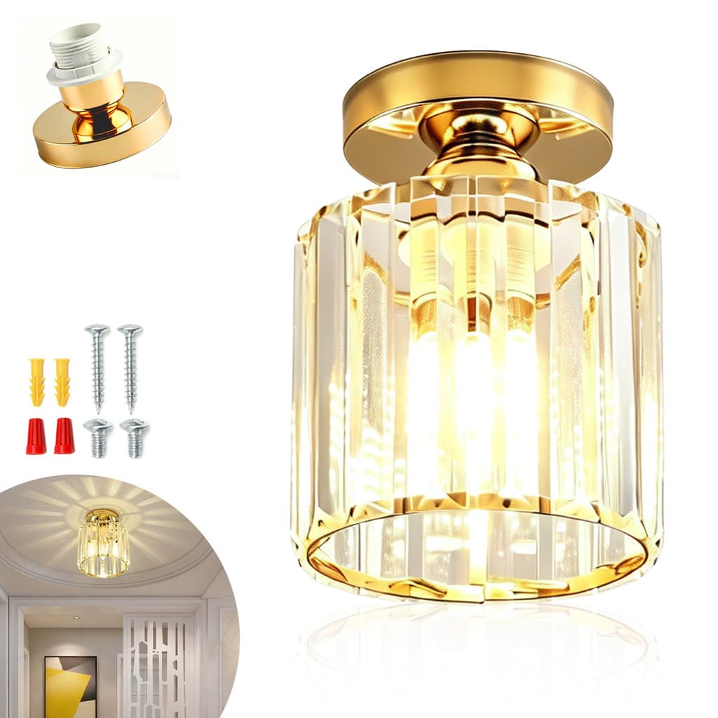 Lustre de Cristal Acrílico com Base Metálica – Para Hall, Varanda, Corredor – Compatível E26/E27 – Fácil Instalação