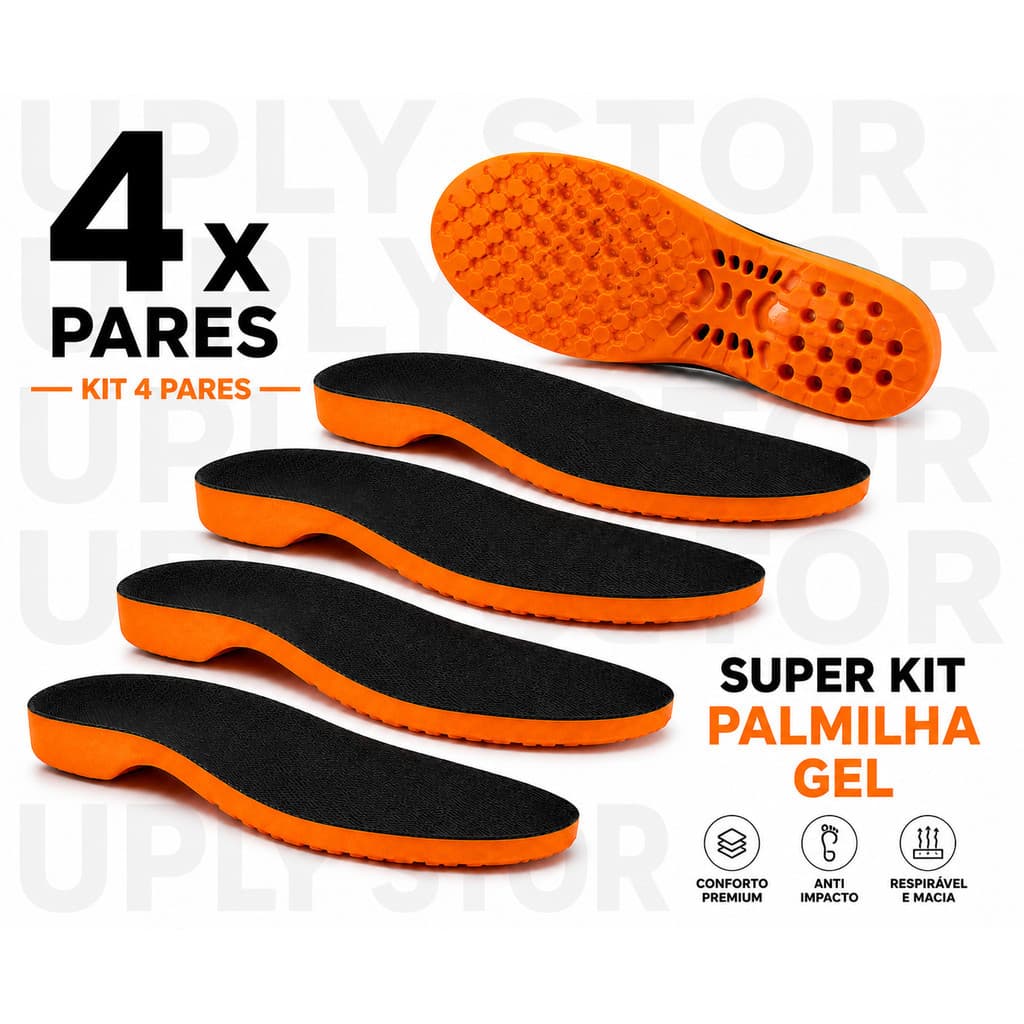 KIT COM 4 PARES DE PALMILHAS EM GEL P.U ORTOPÉDICAS ANATÔMICAS