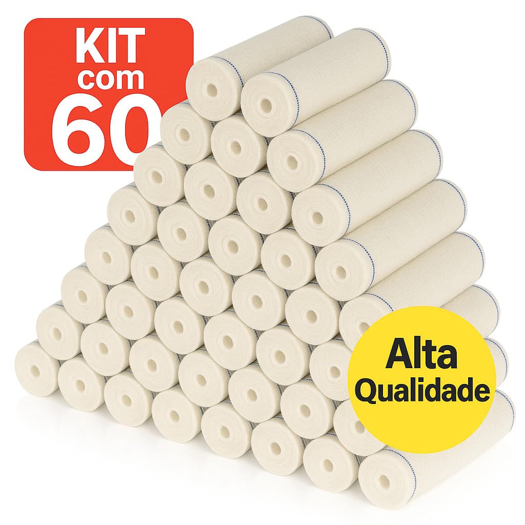 Kit 60 un Faixa Curativo Atadura Crepom Crepe 13 Fios Alta Qualidade Absorção Elasticidade Orthocrem