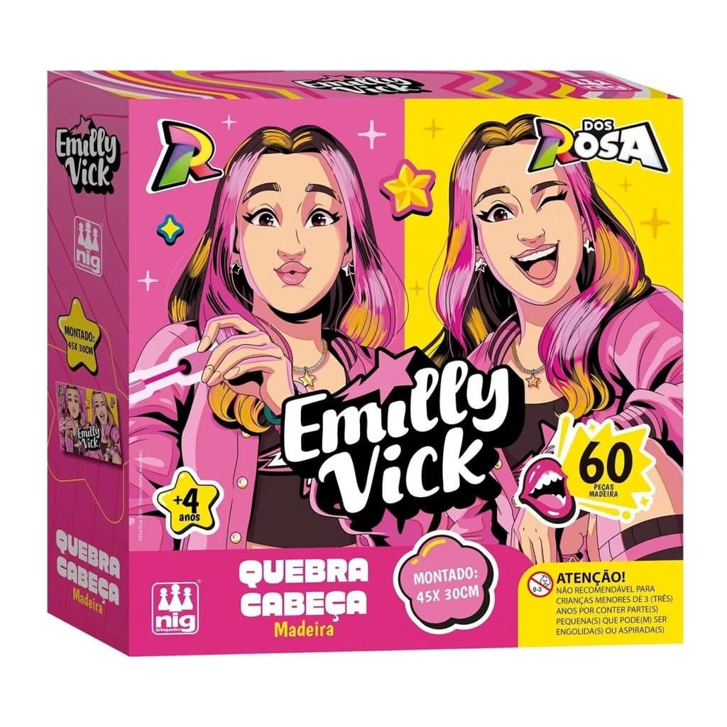 Brinquedo Quebra-Cabeça de Madeira Emilly Vick Dos Rosa Nig 60 Peças 45x30